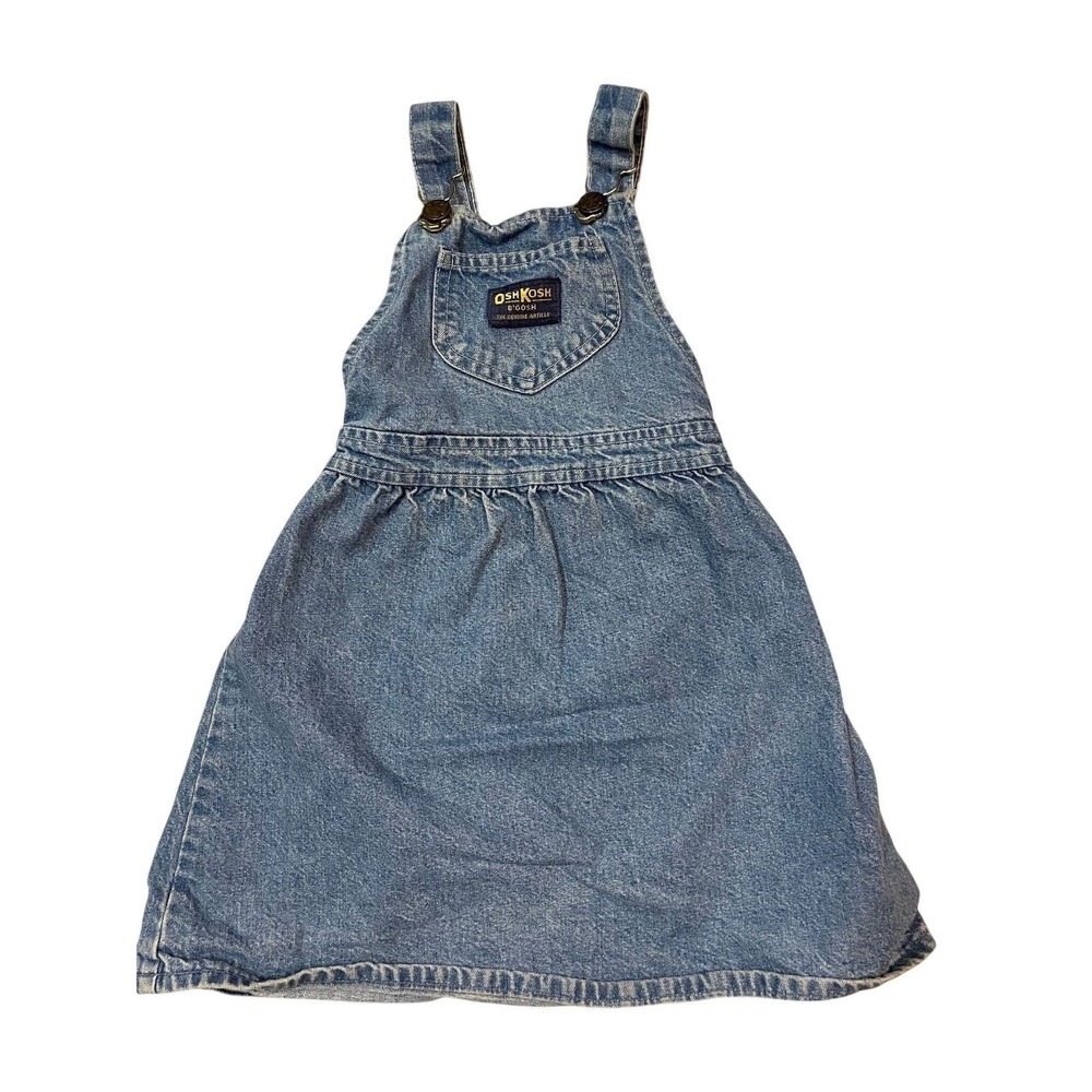 OshKosh‎ B'gosh Overall Dress Blue Denim Vintage USA Kids Size 5 Cottagecore